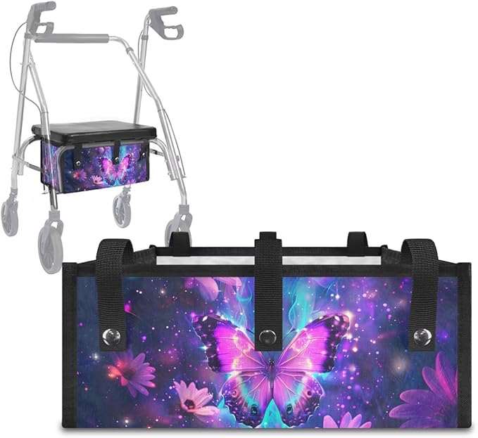3 Pcs Sets Rollator Walker Accessories Purple Butterfly Walker Seat Cover Rollator Walker Seat & Backrest Covers, Rollator Storage Under Seat Bag