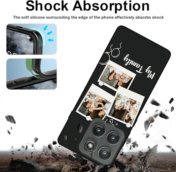 Custom Multi Photos Case for Motorola Moto Edge 2025-6.7 inch, Personalized Gift for Men Women, Customized Collage Text Picture Phone Cover, Soft Rubber Shockproof Protective Case, Black