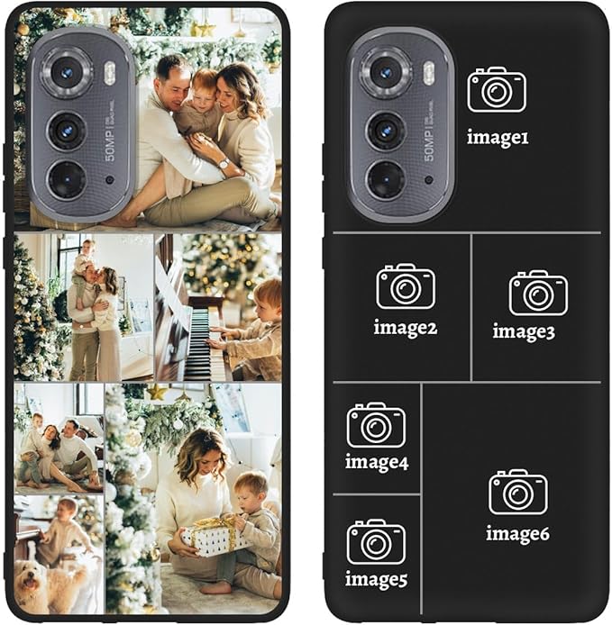 Design Your Own Case for Motorola Moto Edge 2022, Custom Personalized Photo Collage Text Cover, Customized Picture Shockproof Protective Soft Slim Silicone Case, Gift for Birthday, Black