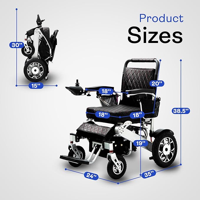 Alton Wolf Black Leather Lightweight Foldable Electric Wheelchair, 2x250w Motor Electric Wheelchairs for Adults - Travel/user Friendly Electric Wheelchairs for Seniors, Long Range Motorized Wheelchair