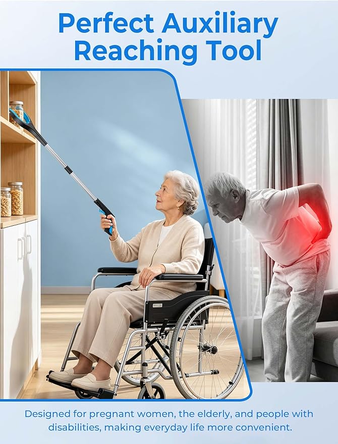 32" 2-Pack Grabber Reacher Tools, Upgraded Strong Foldable Grabber Pickup Tool, Rotating Extended Anti-Slip Jaw, Magnet & Heavy Duty Grip, Wide Claw Trash Claw Lightweight Grabber for Seniors Patient