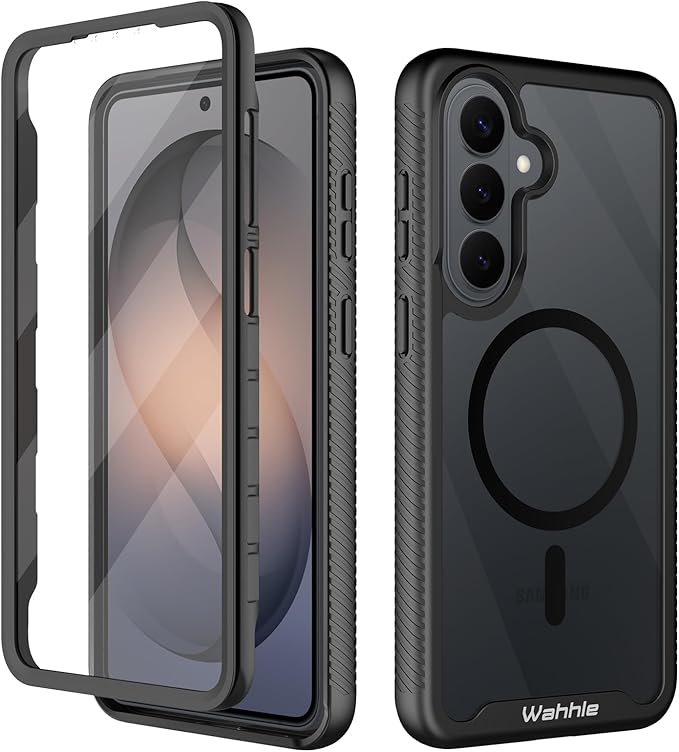 wahhle Compatible with Samsung Galaxy S26+ Plus Case, Magnetic Wireless Charging Built in Screen Protector Full Body Shockproof Slim Fit Bumper Protective Phone Cover - Black/Clear