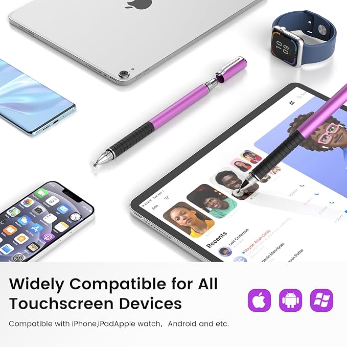 MEKO 6 Pcs Stylus Pen for Touchscreen, 2-in-1 High Sensitivity & Precision for Switch, iPad/iPhone/Samsung/Android Phones & Tablets, Skylight & More, All Touch Screen Devicess (Purple)