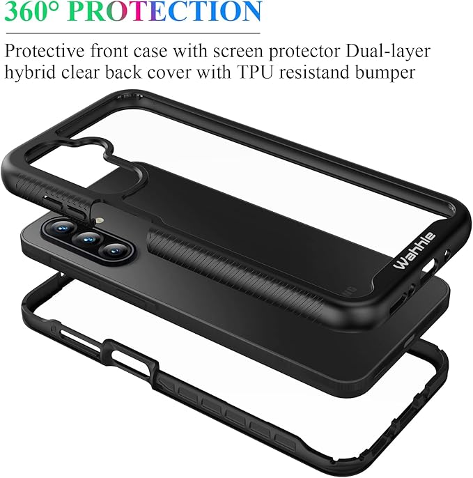 wahhle Compatible with Samsung Galaxy A17 5G Case, Built in Screen Protector Full Body Shockproof Slim Fit Bumper Protective Phone Cover for A17 4G/5G Men Women-Black/Clear