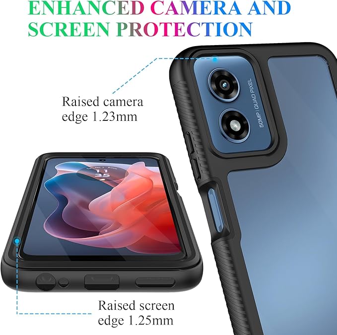 wahhle Compatible with Moto G 5G 2024 Case, Built in Screen Protector Full Body Shockproof Slim Fit Bumper Protective Phone Cover for Men Women-Black