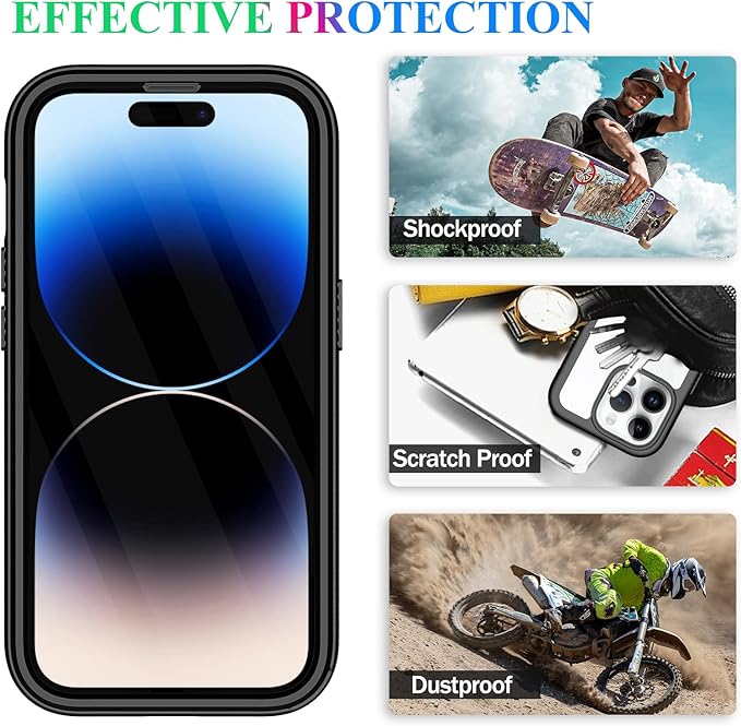 wahhle Compatible with iPhone 14 Pro Case, Full-Body Protection Phone Cover with Screen Protector Built-in, Touch Sensitive, Anti Scratch Shockproof TPU Bumper Case for 14 Pro 6.1 Inches-Black/Clear