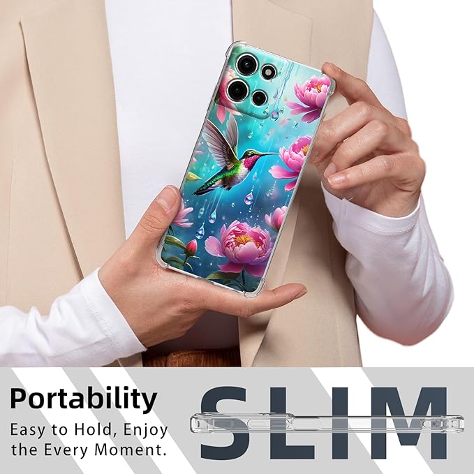 for Moto G Stylus 5G 2025 Clear Phone Case, Lightweight Transparent TPU, Shockproof Four Corner Anti-Fall Case 6.8" for Moto G Stylus 5G 2025 with Screen Protector, Hummingbird Garden