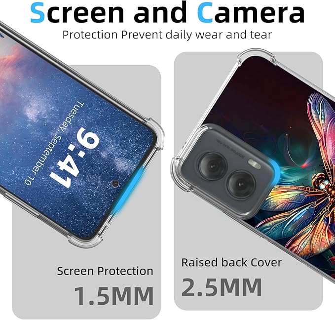 for Motorola G Power 5G 2024 Clear Phone Case, Lightweight Transparent TPU, Colorful Dragonfly Shockproof Four Corner Anti-Fall Case 6.7" for Moto G Power 5G, Screen Protector Film