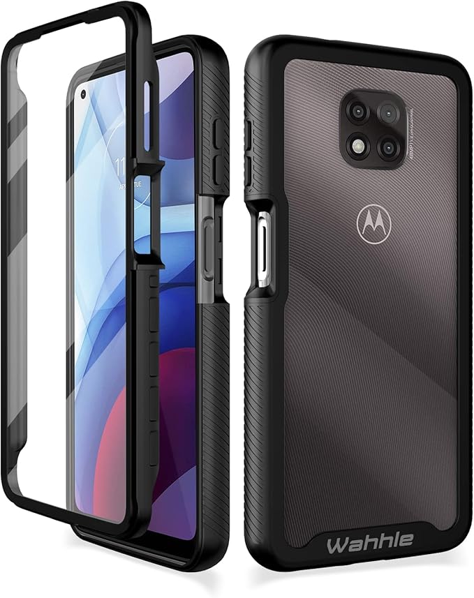 wahhle Compatible with Moto G Power 2021 Case, Built in Screen Protector Full Body Shockproof Slim Fit Bumper Protective Phone Cover for Motorola G Power 2021 Men Women-Black/Clear