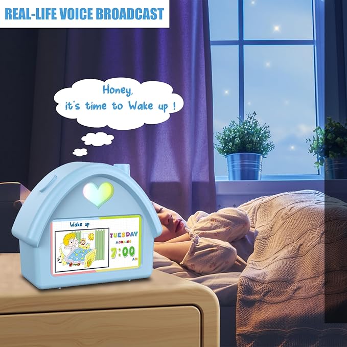 Kids Alarm Clock with 4.3'' HD Digital Screen, Calendar Countdown Ambient Lighting White Noise Remote Control Function Perfect for Kids