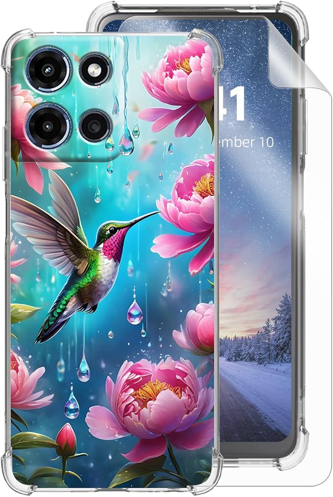 for Moto G 5G 2025 Clear Phone Case, Lightweight Transparent TPU, Shockproof Four Corner Anti-Fall Case 6.5" for Moto G 5G 2025 with Screen Protector, Hummingbird Garden