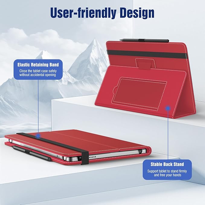 TiMOVO Universal Case for 10.1 Inch Android Tablet with Pen Loop, Lightweight Folding Stand Cover with Hand Strap for All 9.6"-11" Touchscreen Tablet, Dark Red