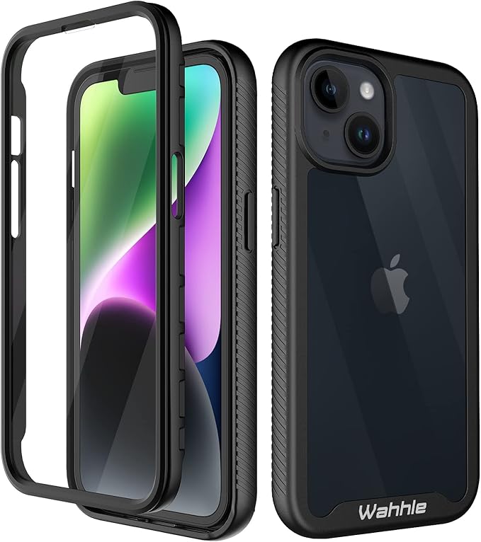 wahhle Compatible with iPhone 13 Case, iPhone 14 Case, Full Body Shockproof Protection Built-in Touch Sensitive Anti-Scratch Screen Protector Soft Edge Slim Cover for 14/13 6.1 Inch, Black/Clear