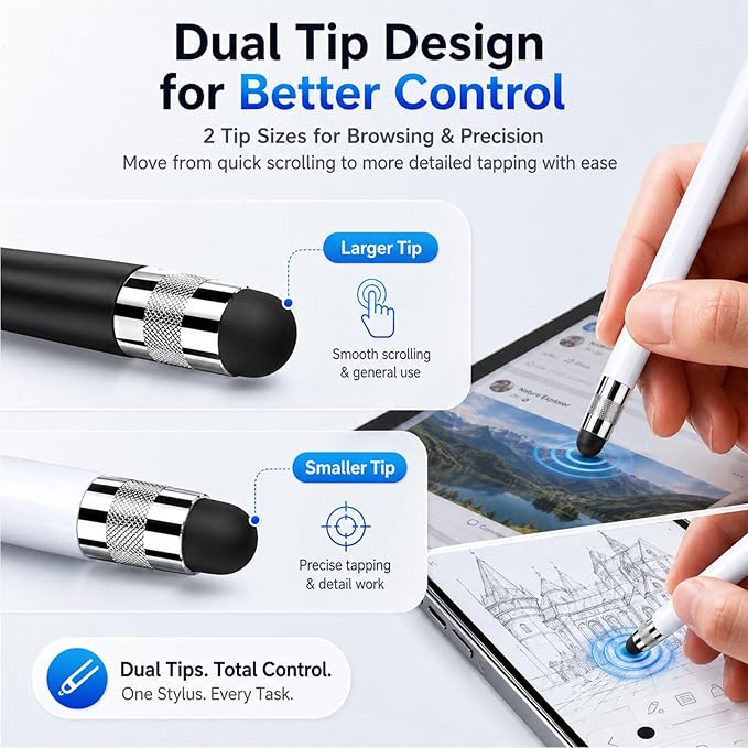 HATOKU 4 Packs Stylus Pen for iPad & Touchscreen Devices, Dual Tip Rubber Styluses, No Bluetooth/No Charging, High Sensitivity Capacitive Magnetic Pencil for iPad iPhone Android Tablets