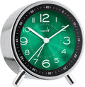FLOITTUY Super Silent Metal Alarm Clock,Beep Wake Round Alarm Clock with Strip Night Light,Battery Operated,Easy Set,Simple & Retro for Desk, Bedroom and Home Decoration(Emerald Green)