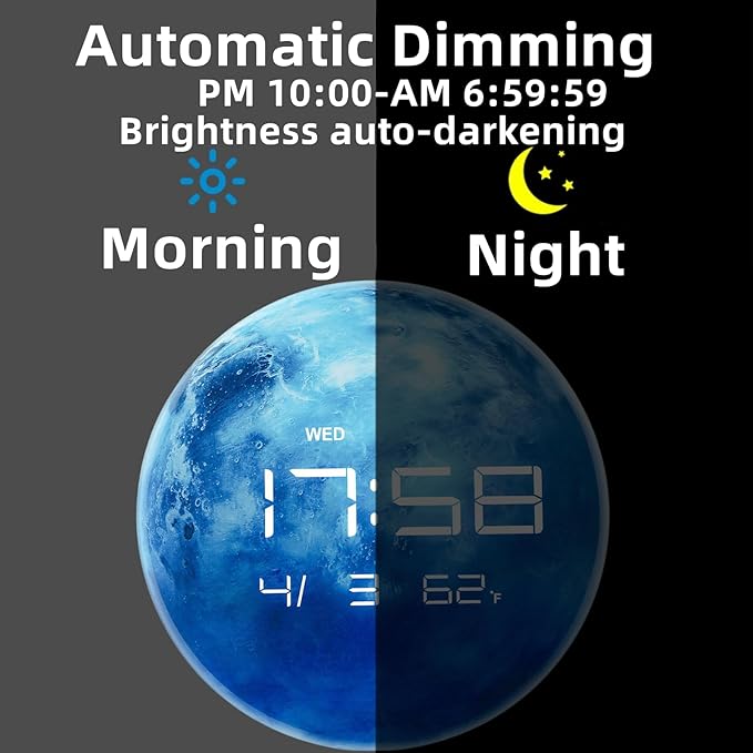 Nbdeal 13" Digital Wall Clock with LED Display, Calendar & Temperature, Automatic Dimming, 12/24hr Format, Wall & Desk Use - HUI-7862