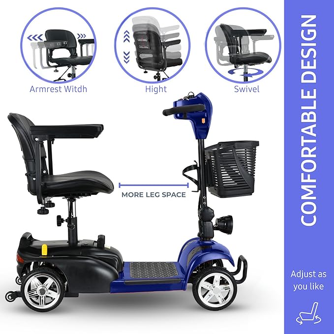 DECOMIL Mobility Scooter for Seniors – 20 Miles Range, 4 Wheel Foldable Electric Scooter, 24V 20Ah Battery, 300W Motor, 285 lbs Capacity, Travel Scooter with USB Charging Input,