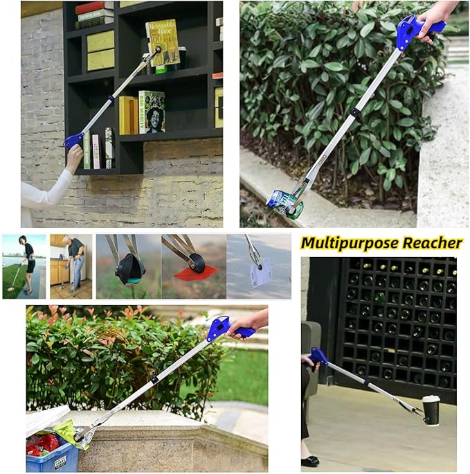 2 Pack Foldable Reacher Grabber Tool 32 Inch Lightweight Extra Long Handy Trash Claw Grabber, Anti-Slip Reaching Tool Assist Litter Pick Up Stick, Nabber, Arm Extension for Elderly Disabled Heavy Duty