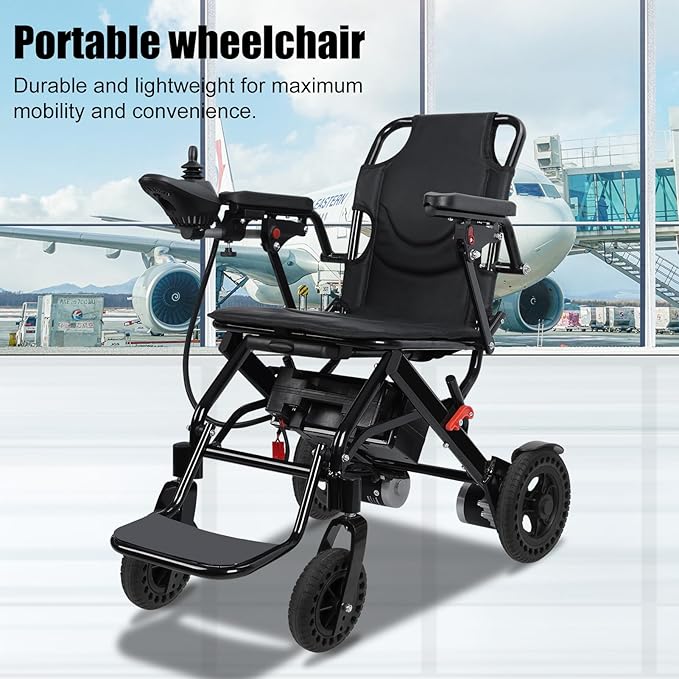 Electric Wheelchair for Adults, Portable Travel Motorized Wheelchair Lightweight Foldable Power Wheelchair with 500W Dual Motors 12 Mile Range with Compact Design for Elderly Disabled (Black)