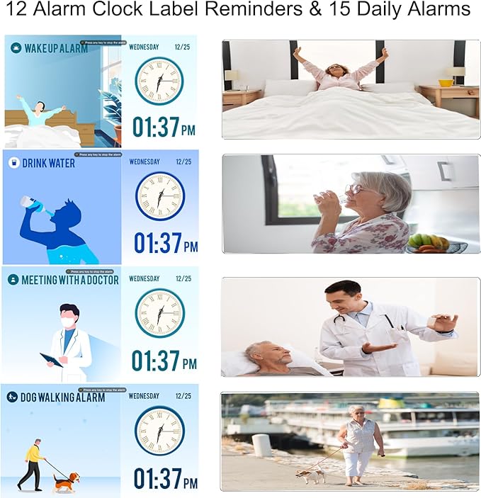 Lemnoi 7 Inch Dementia Clock,Digital Day and Time Clock for Seniors Elderly Memory Loss Alzheimer’s Large Display Date Temp,12 Labels Image & 15 Medicine Alarm Reminder,Auto DST (2025 New)