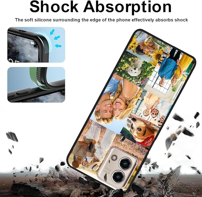 Custom Personalized Case for Motorola Moto G Stylus 5G 2023 6.6", Customized Multiple Photos Collage Text Phone Cover, Full Body Shockproof Soft Silicone Case, Anti-Scratch, Wireless Charging, Black
