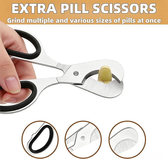 Pill Crusher & Splitter Stainless Steel with Ceramic Burr for Fine Powder | Manual Grinder and Cutter for Elderly Care, Pet Feeding & Travel