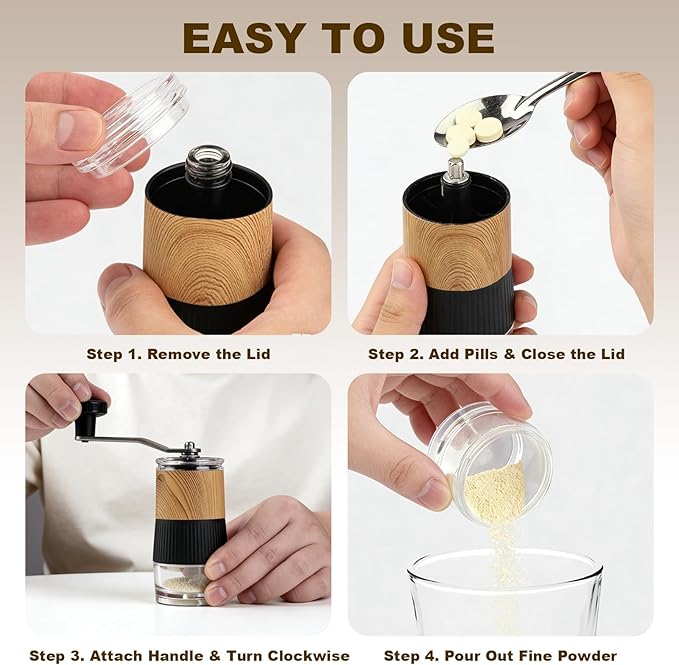 Small Portable Pill Crusher Grinder to Fine Powder for Elderly - Crushes Multiple Pills, Small and Large Medication and Vitamin Tablets - Great for Feeding Tube, Kids, Pets - Ideal for Travel