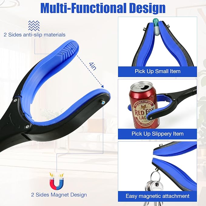 2-Pack Grabber Reacher Tool, 32" Foldable Reacher Grabber Pickup Tool with 90° Rotating Anti-Slip Jaw, Trash Picker Upper Grabber, Hand Grabber for Reaching, Grabbers for Seniors (Blue+Orange)