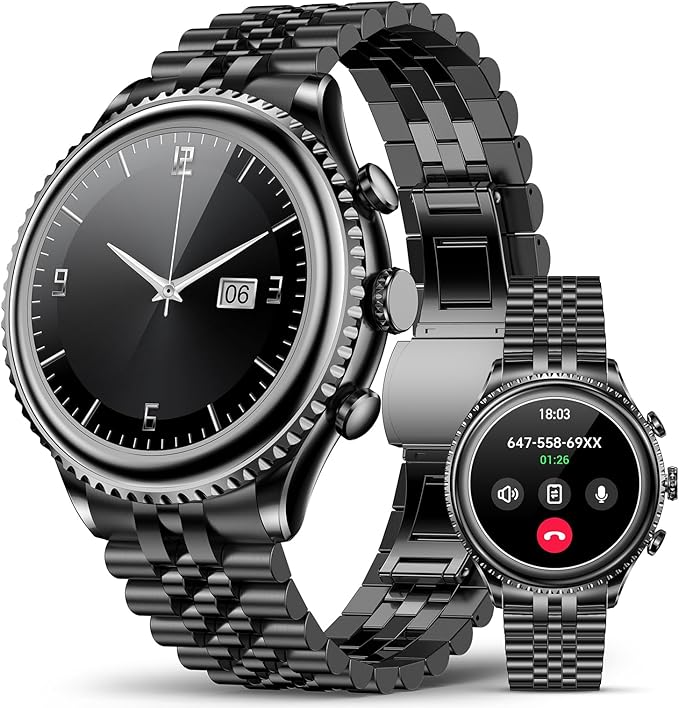 2026 Rotating Bezel Smart Watch for Men with Bluetooth Call, Heart Rate, Blood Pressure, SpO2, Sleep Monitor, Waterproof Round Watch with Encoder Knob, 1.32" AMOLED Display, Compatible Android and iOS