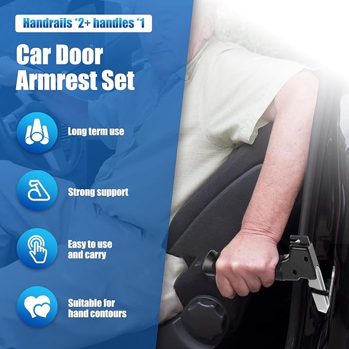 2PCS Car Door Handle for Elderly Disabled Car Handle Assist Mobility Aid 3 in 1 Assistance Support Portable Helping for Disability Handicapped(Black)