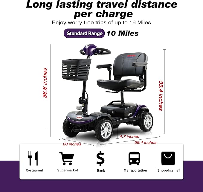 4 Wheel Metro Mobility Scooter for Adults-Motorized Scooter for Seniors-300 lbs Max Weight Capacity-Long Range and Removable Battery-300W Powerful Motor-M1 Purple
