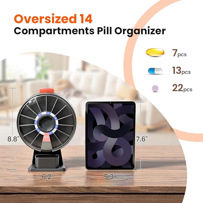Odaro Large Pill Dispenser Weekly 7-Day AM/PM Wall-Mount or Standing Gray