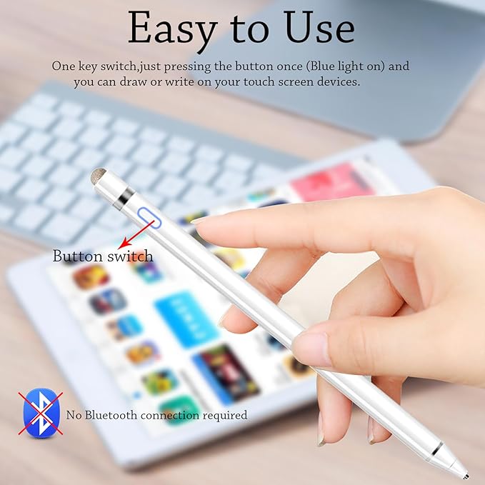 Stylus Pen for iPad, DOGAIN iPad Pencil for Touchscreen with Dual Touch Function, Active Digital Fine Point iPad Pen Compatible with iPad/iPhone/Samsung//iOS/Android/Nintendo switch 2 and More - White