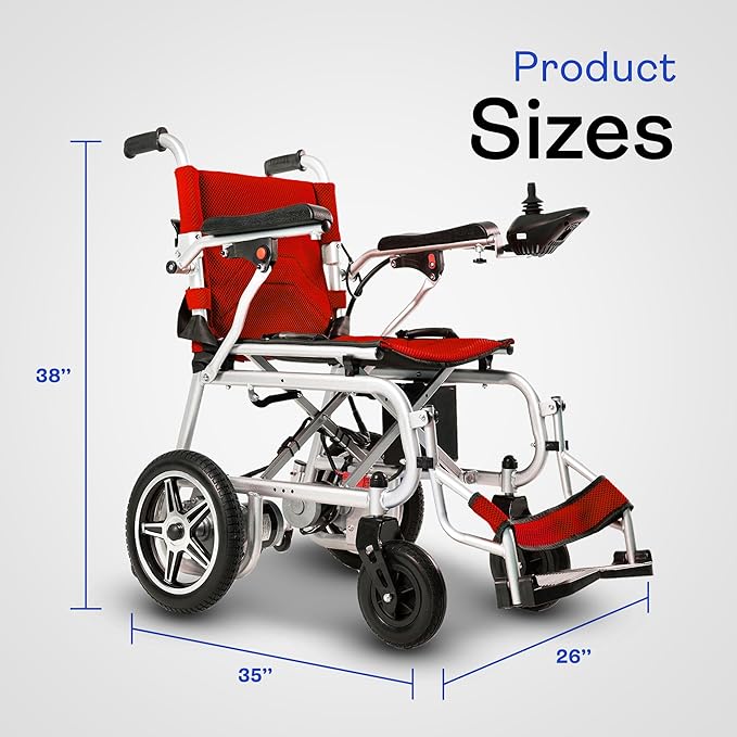 Artemis Pro Lightweight Foldable Electric Wheelchairs for Seniors - 2x250W Power Wheelchair - Travel/User Friendly Electric Wheelchairs for Seniors, Long Range Electric Wheelchair (Red)
