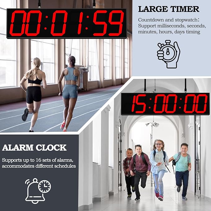 CHKOSDA 28.4‘’ Digital Clock with Large Display,Hanging Clock with Clearly Visible Large Digital Double-Sided Display,Multi-Function Led Clock with Temperature and Calendar Display (Red)