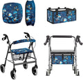 3-Piece Walker Seat Cover & Storage Bag Set, Blue Butterfly Rollator Walker Accessories for Elderly, Padded Universal Fit Seat Cover with Storage Pouch, Easy Insall Basket