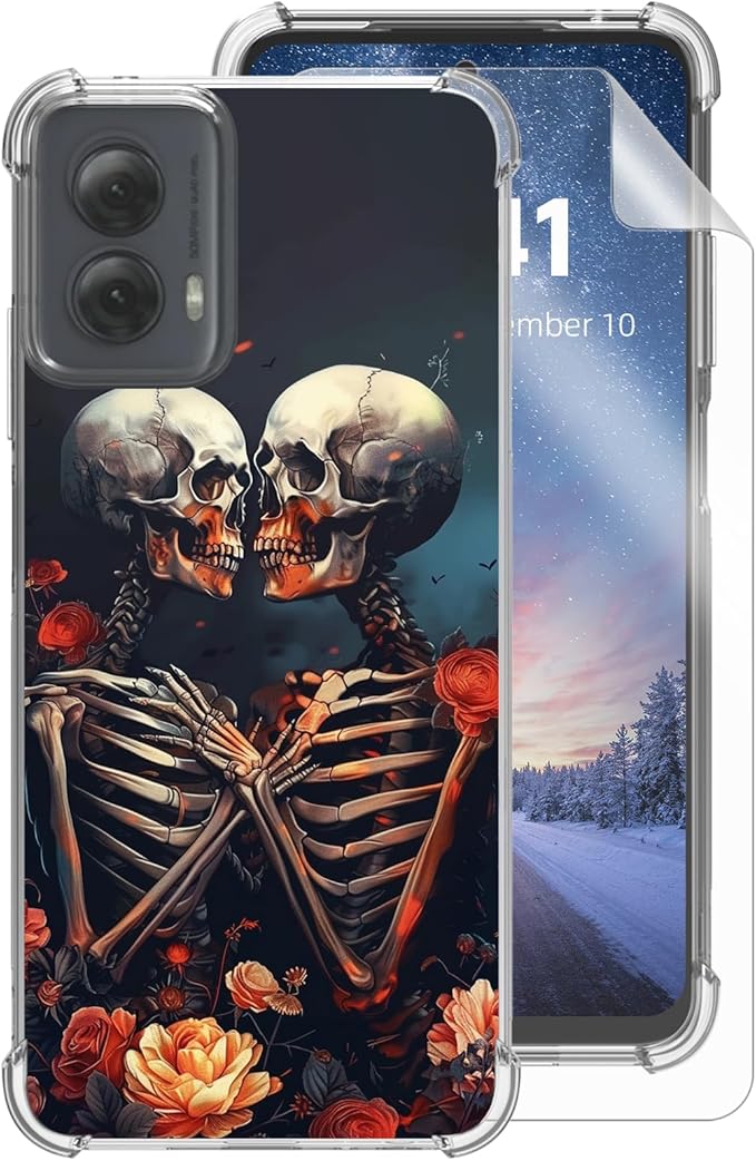 for Motorola G Power 5G 2024 Clear Phone Case, Lightweight Transparent TPU, Skulls Loves Shockproof Four Corner Anti-Fall Case 6.7" for Moto G Power 5G, Screen Protector Film