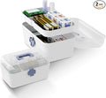 2-Pack Medicine Storage Box, Small & Large Portable Medicine Cabinet Organizer with Trays, Plastic First Aid Box Empty for Family, Medical Supply Organizer, Adult & Child Medication Separation