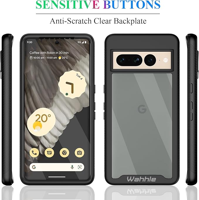 wahhle Compatible with Google Pixel 7 Pro Case, Built in Screen Protector Full Body Shockproof Slim Fit Bumper Protective Phone Cover Men Women-Black/Clear