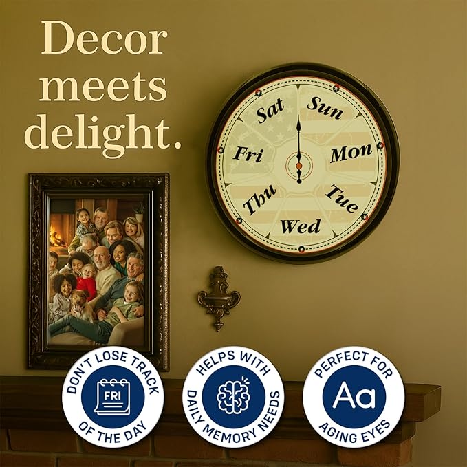 Retirement Gifts for Men, Day of The Week Clock, Funny Grandpa Gifts, Day Clocks for Seniors Grandparents Patriotic Living Room Decor