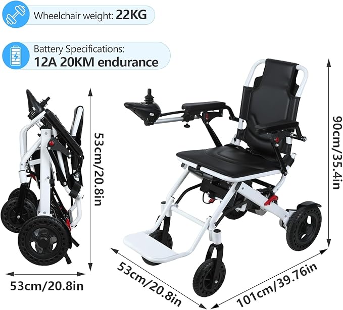 Foldable Lightweight Electric Wheelchair for Adluts & Seniors- 500W Dual Motors, 15 Miles Long Range, Airline-Friendly for Travel & Daily Use (Single Battery) White US Plug A