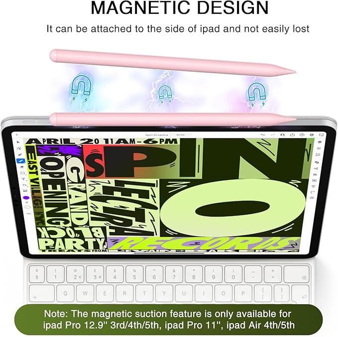 HATOKU Stylus Pen for iPad 2018-2026, 15 Mins Fast Charge Pencil 1st Gen with Tilt Sensitivity, Palm Rejection, Magnetic Pens for iPad 6-10/11, Air 3/4/5/M2/M3, Mini 5/6/7, Pro 11"/12.9"/M4/M5 (Pink)