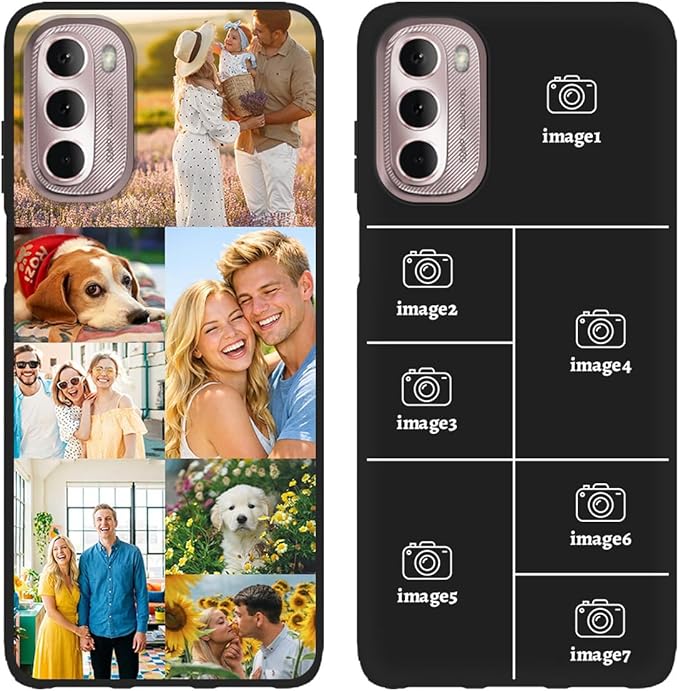 Custom Personalized Case for Motorola Moto G Stylus 5G 2022 6.8", Customized Multiple Photos Collage Text Phone Cover, Full Body Shockproof Soft Silicone Case, Anti-Scratch, Wireless Charging, Black