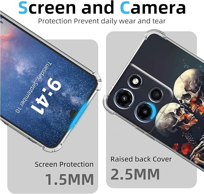 for Moto G 5G 2025 Clear Phone Case, Lightweight Transparent TPU, Shockproof Four Corner Anti-Fall Case 6.5" for Moto G 5G 2025 with Screen Protector, Skulls Loves