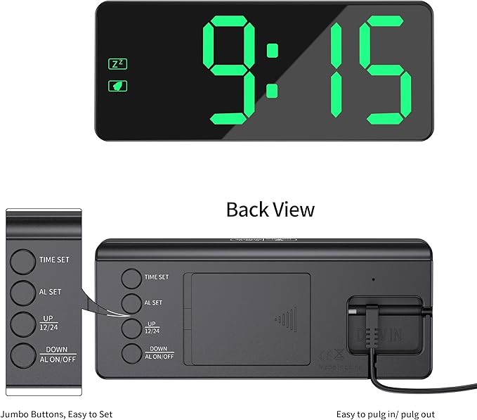 KWANWA Alarm Clock for Heavy Sleepers - 2.4" Super Bright LED with 3-Stage Dimming, 7-Min Snooze, Anti-Power Outage Design/Battery Backup (UL Adapter + 59" Charging Cable Included)