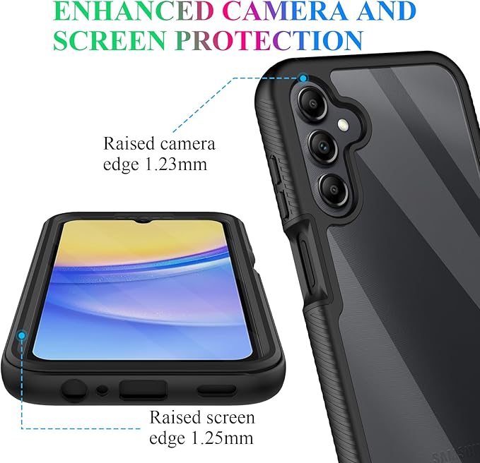 wahhle Compatible with Samsung Galaxy A15 5G Case, Built in Screen Protector Full Body Shockproof Slim Fit Bumper Protective Phone Cover for A15 4G/5G Men Women-Black/Clear
