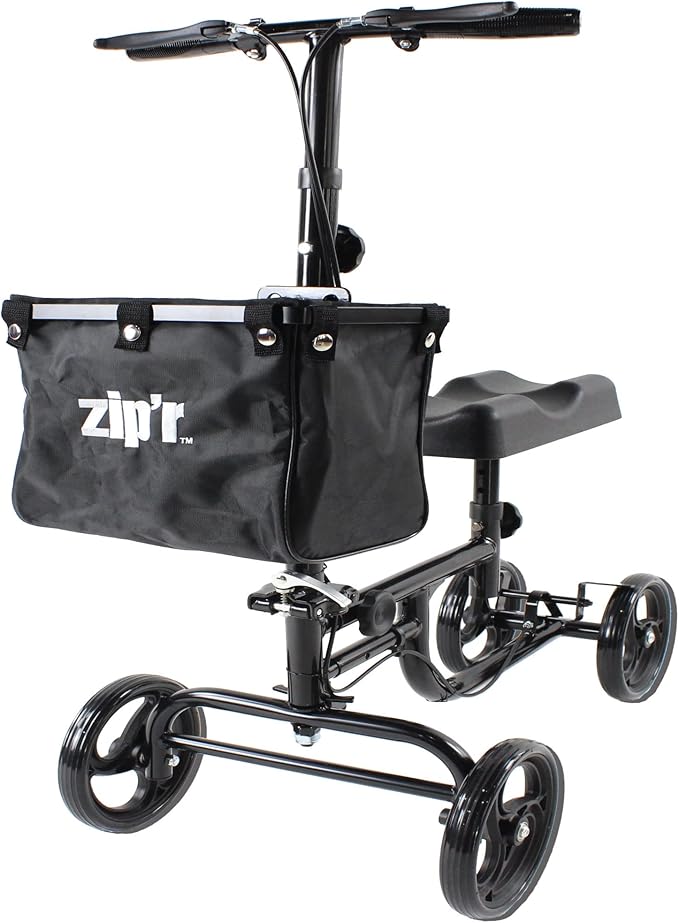 Zipr Coaster Medical Knee Scooter - Portable Knee Roller Scooter - Knee Walker Scooter with Removable Storage Bag - Steerable Knee Scooter Crutch - Ambidextrous Dual Braking Rolling Knee Scooter Cart