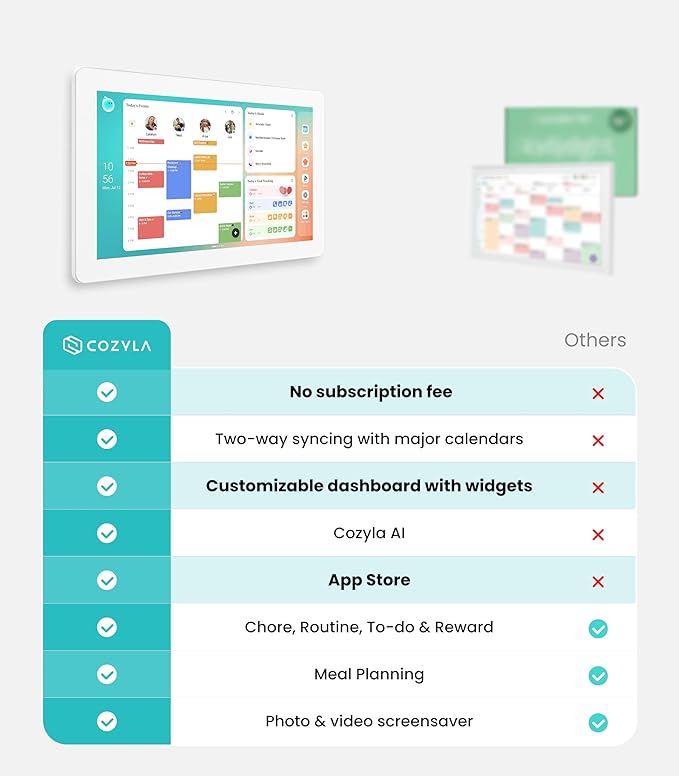 Cozyla Calendar Plus 2: 15.6" Smart Digital Calendar & No Subscription Family Dashboard, Electronic Touch Screen Wall Planner for Family System-Chore Chart, Meal Planner, Support App Store with Stand
