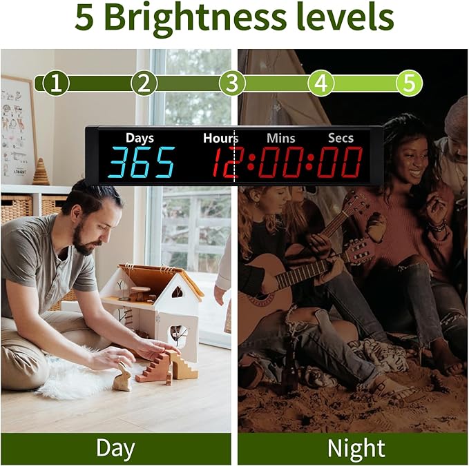 LUCKY TIME Christmas Countdown Clock with RGB Color | 999 Days LED Countdown Clock with Auto Date Calculator & Direct Days Input, Large Display for Christmas Holiday Retirement Wedding Event