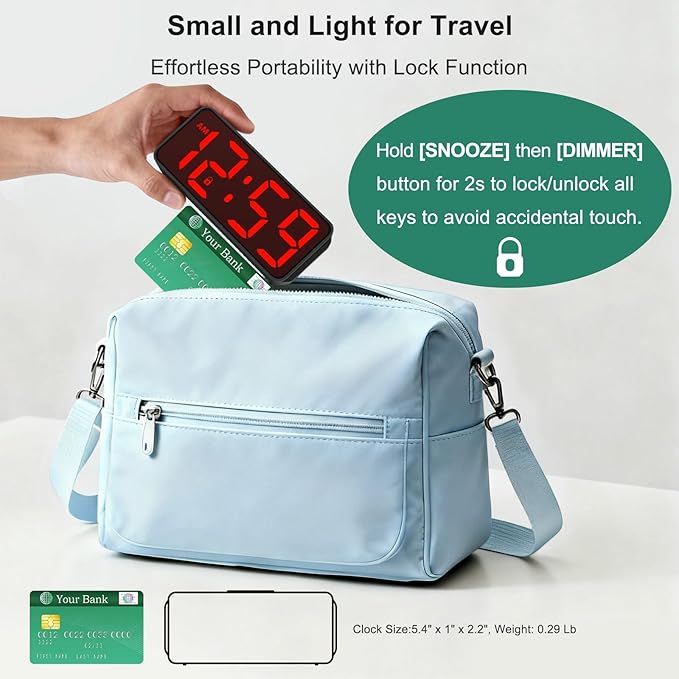 Peakeep Small Battery Powered Digital Alarm Clocks for Bedrooms Bedside, Cordless Tiny Travel Portable Desk Clock, Large Numbers Auto Dimmable, LED Display 4 Dimmers, 5 Alarm Volumes